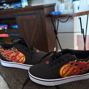 Black Sneakers with Red and Yellow Flame Design